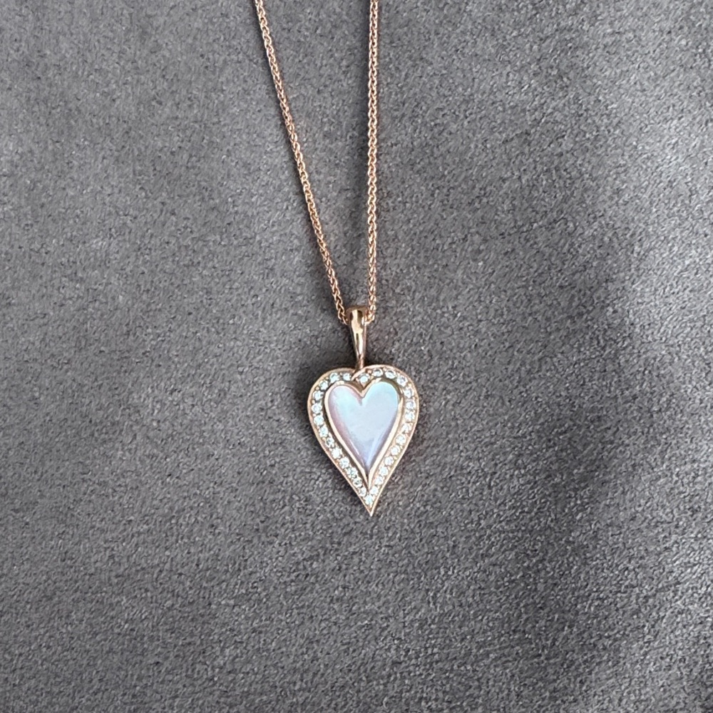 Rose Gold Heart Pendant Necklace with Mother-of-Pearl and Crystals